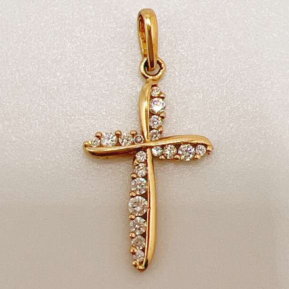 14kt Solid Yellow Gold & Diamond Cross Pendant