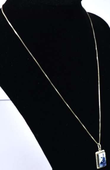 Vintage Delft Necklace And Pin In Sterling Silver