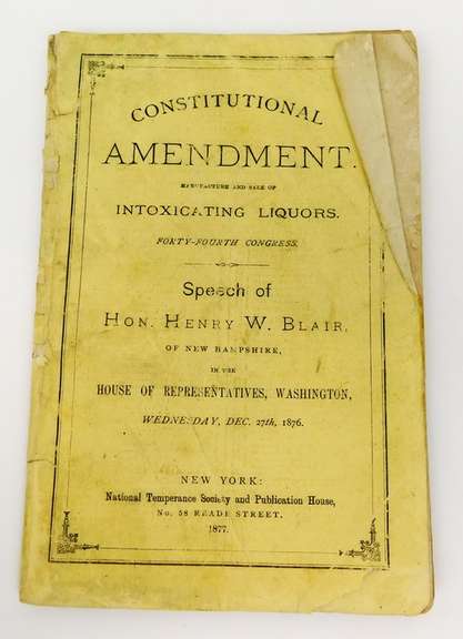 Rare 1877 Constitutional Amendment for Intoxicating Liquors
