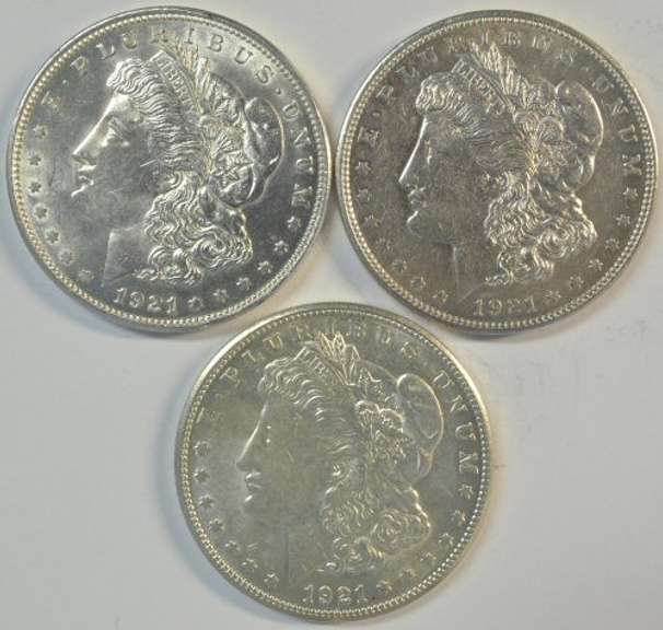 Real flashy 1921 P-D-S Morgan Silver Dollars. Nice