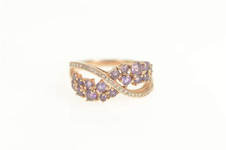 10K Rose Gold Amethyst Diamond Wavy Criss Cross Ring