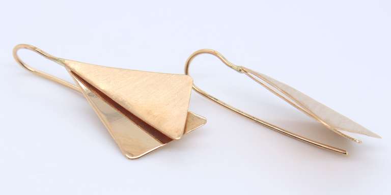 Cute Yellow Gold Double Triangle Dangle Earrings