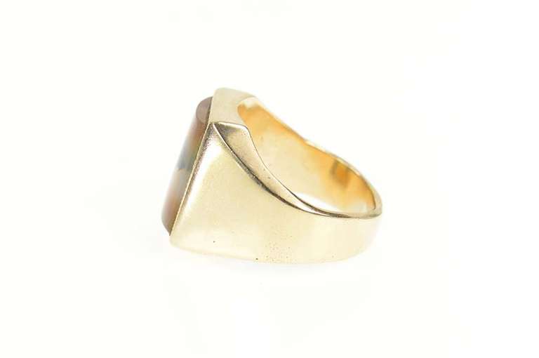 10K Yellow Gold Men's Squared Dendritic Agate Baobab Tree Ring