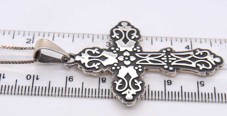 Vintage Sterling Silver Mexico Signed Cross Pendant on Chain
