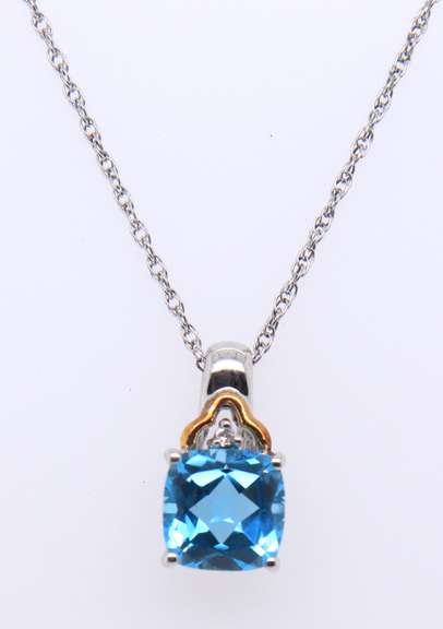 Sterling Silver and Gold Blue Topaz Pendant on Chain