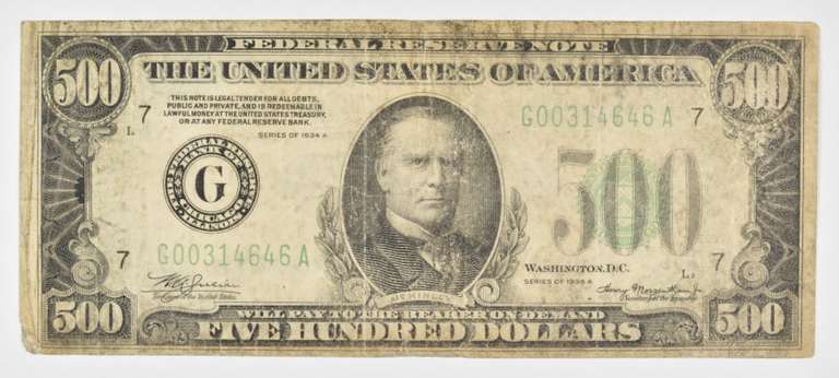 1934-A $500 Chicago, Illinois US Federal Reserve Note - Green Seal