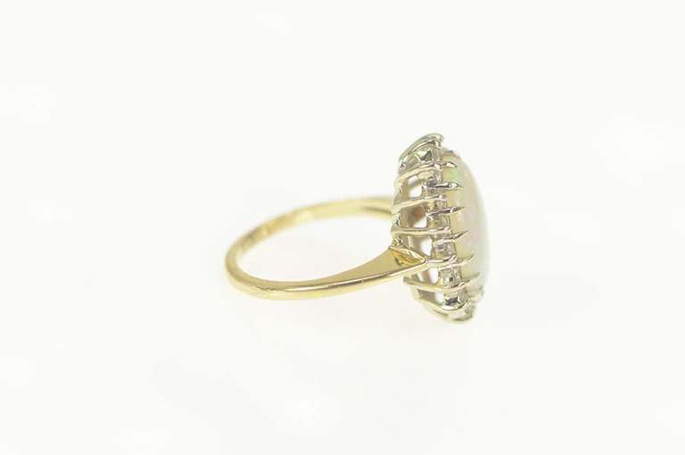 14K Yellow Gold 2.98 Ctw Natural Opal Diamond Halo Statement Ring