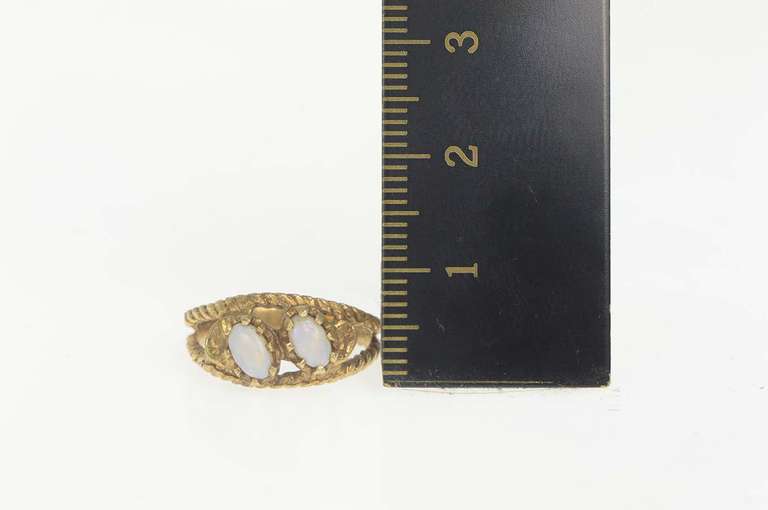 10K Yellow Gold Two Stone Opal Leaf Accent Statement Ring