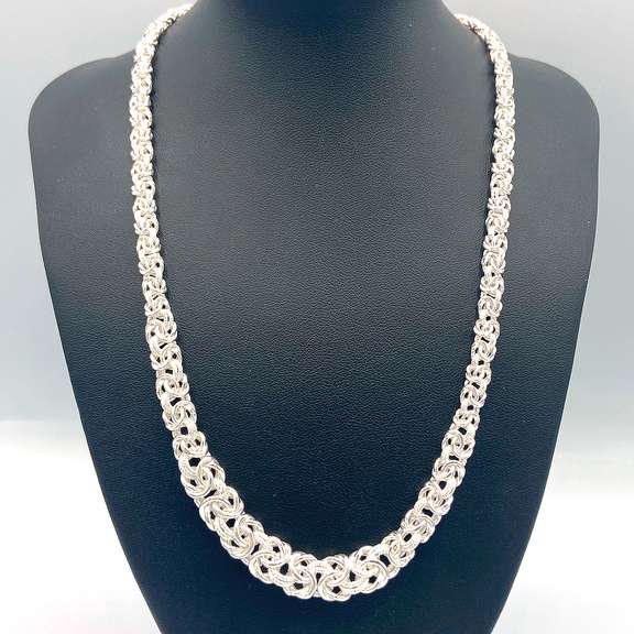 Brilliant Hand-Made Silver Byzantine Chain Necklace
