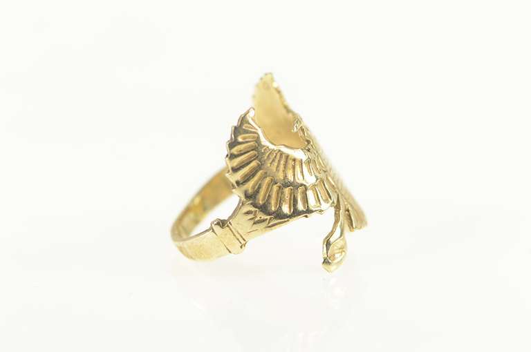 14K Yellow Gold Ornate Unique Eagle Vulture Artisanal Ring