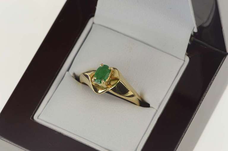 14K Yellow Gold Natural Emerald Oval Cut Engagement Bypass Ring