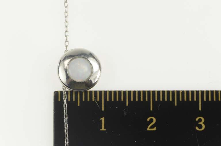 14K White Gold Opal Inset Bezel Classic Cable Chain Link Necklace