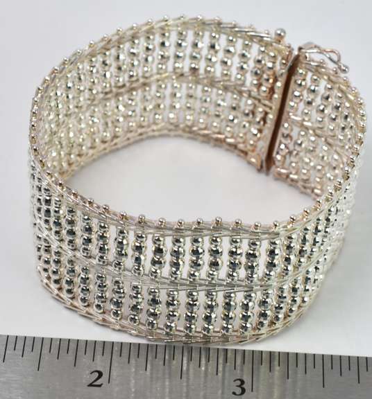 Wide Silver-Beaded Bracelet