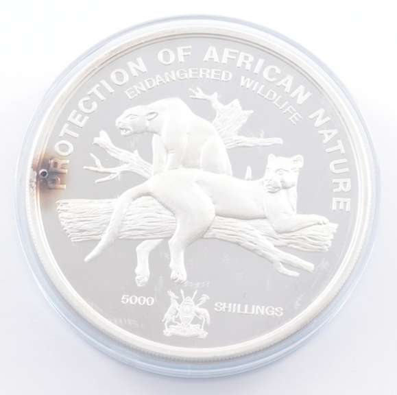 1993 Uganda 5000 Shillings 497.6g .999 Silver Protection Africa Nature