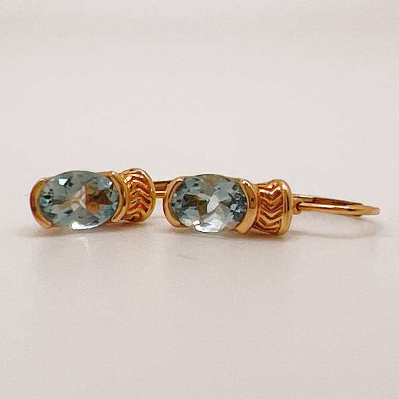 14kt Solid Yellow Gold & Blue Topaz Earrings