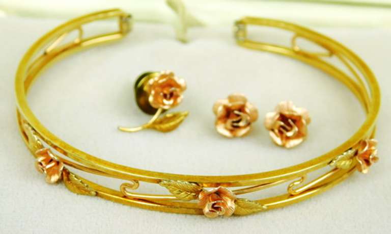 Vintage 2-Tone Gold Filled Krementz Jewelry Set