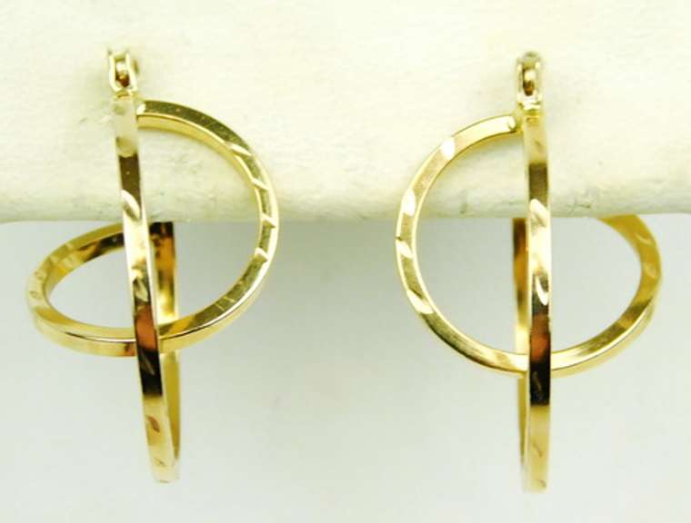 10K Diamond Cut Double Hoop Earrings