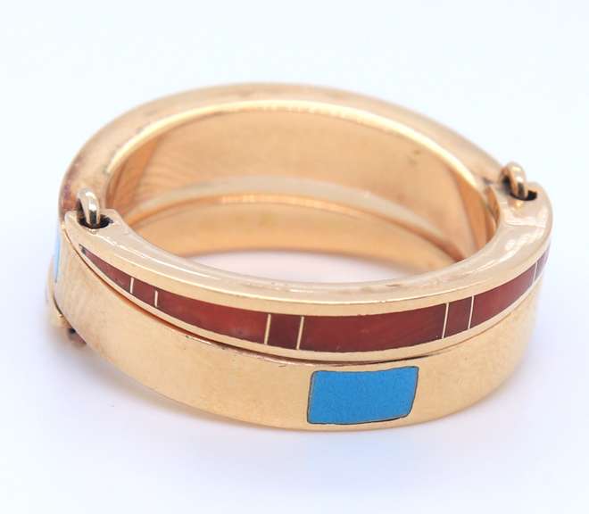 Favorite Yellow Gold Turquoise and Ruby Reversible Ring