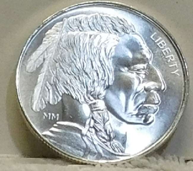1 oz Silver Round GEM:  Indian/Buff
