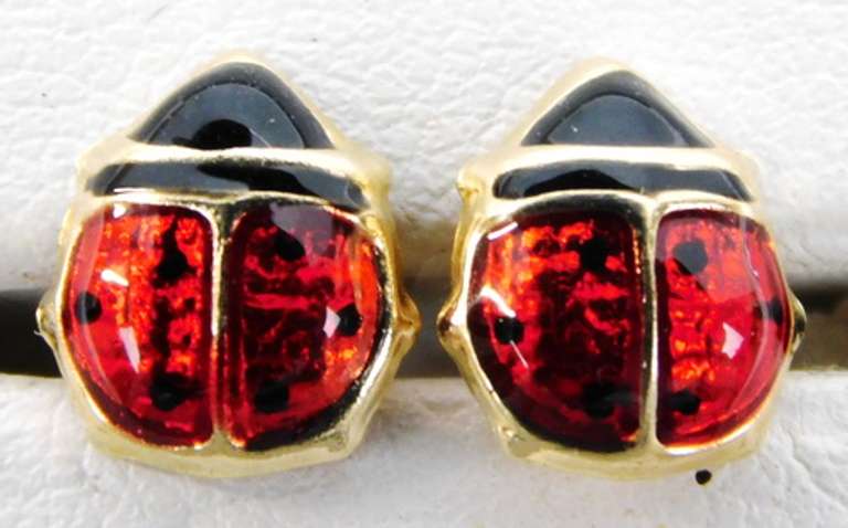 14K Enameled Lady Bug Stud Earrings