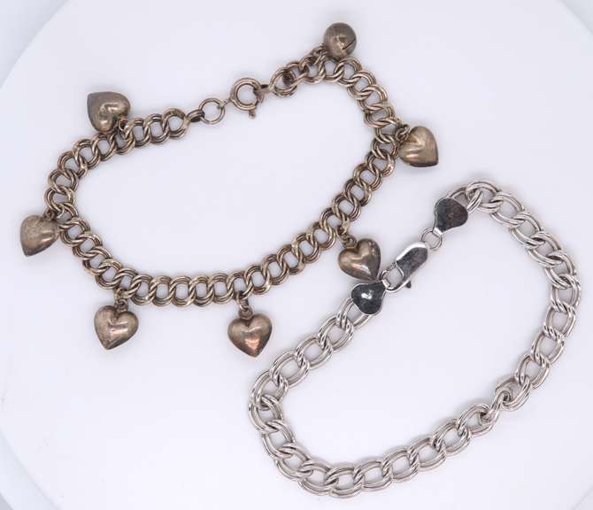 Lot of 2 Vintage Italian Sterling Silver Charm Bracelets