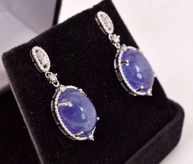 Magnificent 24.06CTW Tanzanite & 0.39CTW Diamond Earrings in Sterling Silver