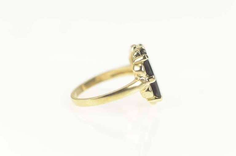 10K Yellow Gold Black Onyx Scalloped Squared Statement Ring