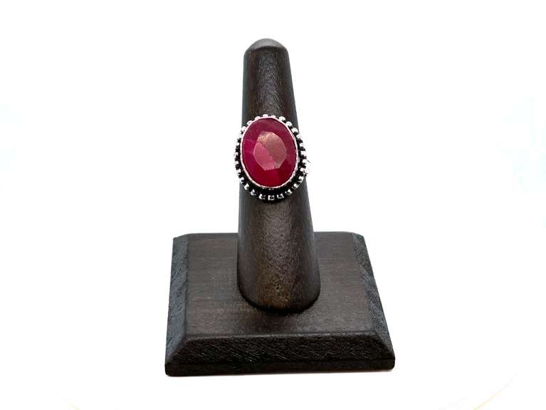Oval Red Spinel Stone in Tibetan Silver Ring