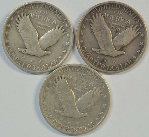 1929-P, 1929-D, & 1929-S Standing Liberty Quarters in XF
