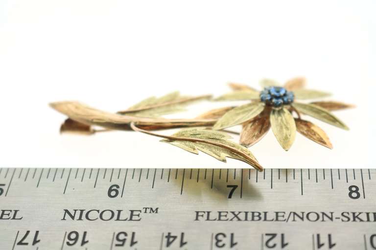 1940's Aquamarine Flower Brooch in 18KT Yellow and Rose Gold