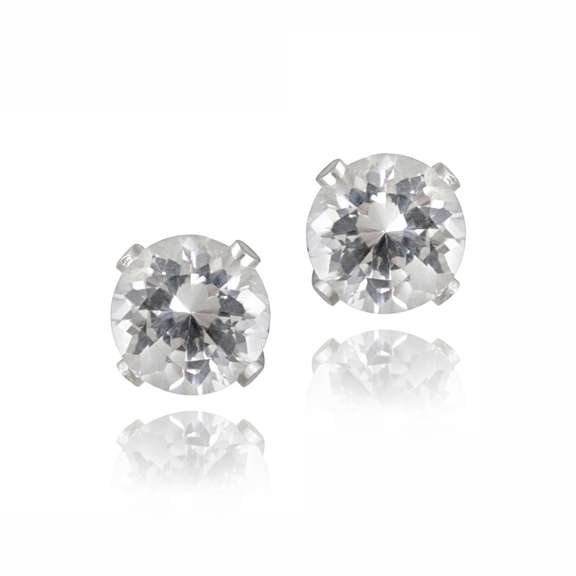 Sterling Silver 1.2ct Created White Sapphire Stud Earrings, 5mm