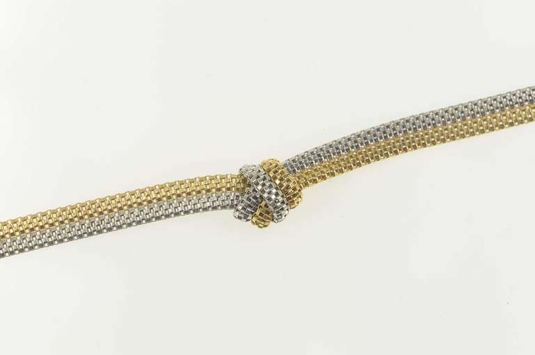 14K White Gold Two Tone Box Mesh Knot Chain Statement Necklace