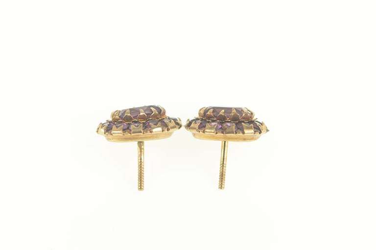 14K Yellow Gold Victorian Oval Amethyst Halo Screw Back Earrings