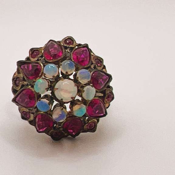 Unique 18kt Gold, Opal, & Ruby Cocktail Ring