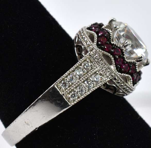 Sterling Silver CZ And Ruby Ring