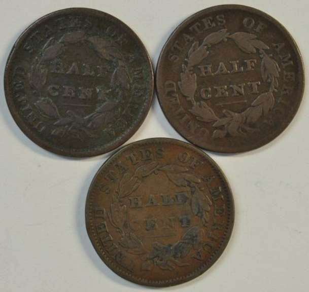 1828, 1833, & 1834 Classic Head Half Cents in circ