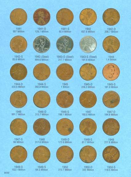 Set of Lincoln Wheat Cents 1941-1975 in Album