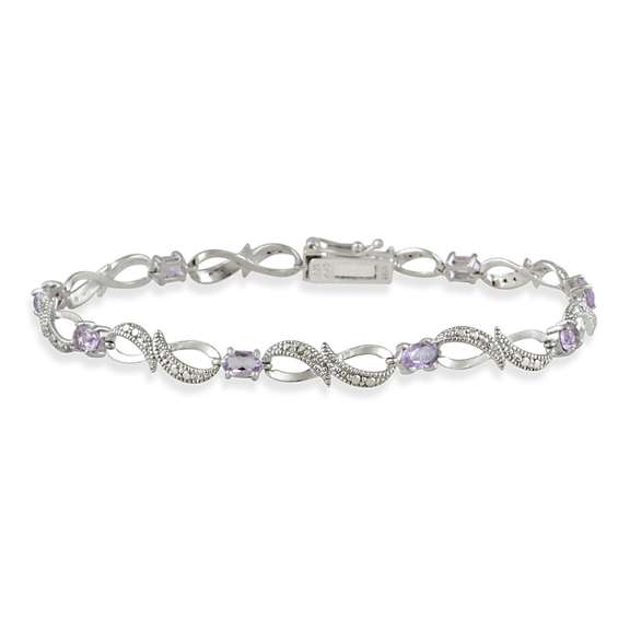 Sterling Silver Amethyst & Diamond Accent Swirl Infinity Bracelet