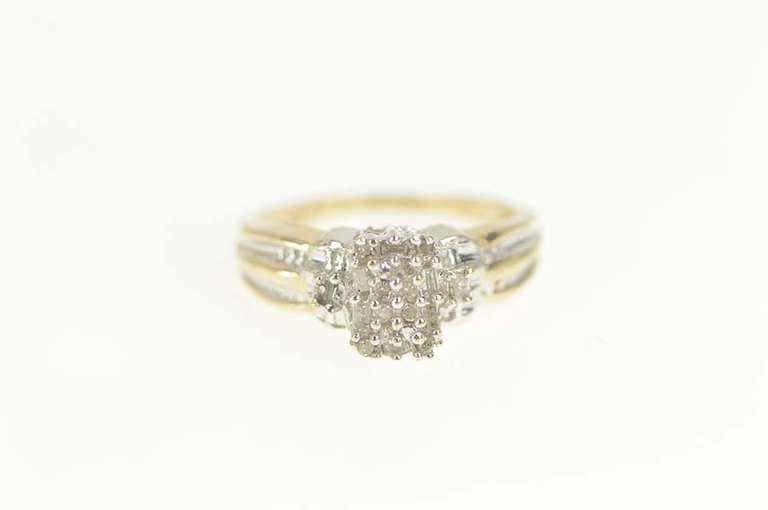 10K Yellow Gold Squared Oval Cluster Diamond Statement Ring