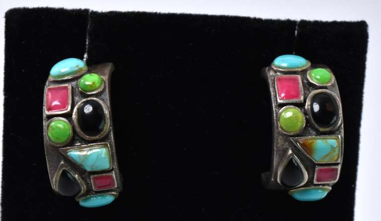 Vintage Southwestern Stone Earrings With Blue Green Red And Black Stones