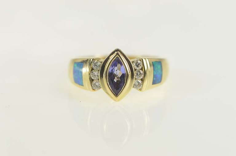 14K Yellow Gold Tanzanite Diamond Black Opal Statement Ring