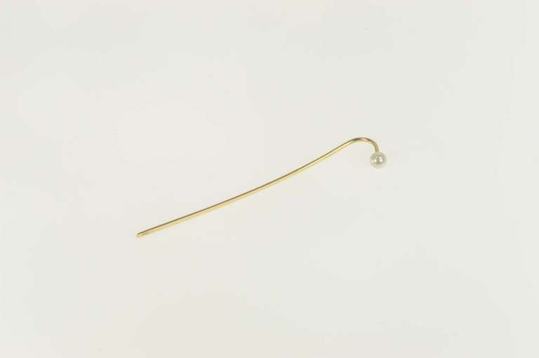 14K Yellow Gold Pearl Round Bar Boutonniere Formal Wedding Stick Pin