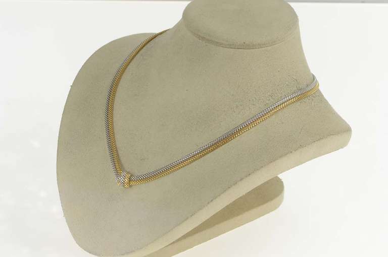 14K White Gold Two Tone Box Mesh Knot Chain Statement Necklace