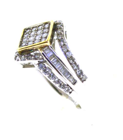 14KT White Gold And Sterling Silver Diamond Ring