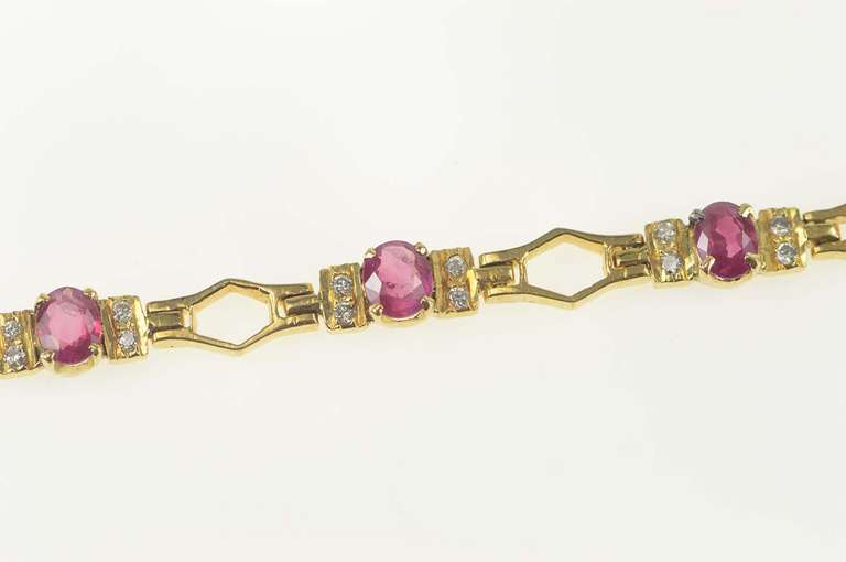 18K Yellow Gold 4.94 Ctw Ruby Diamond Honeycomb Tennis Bracelet