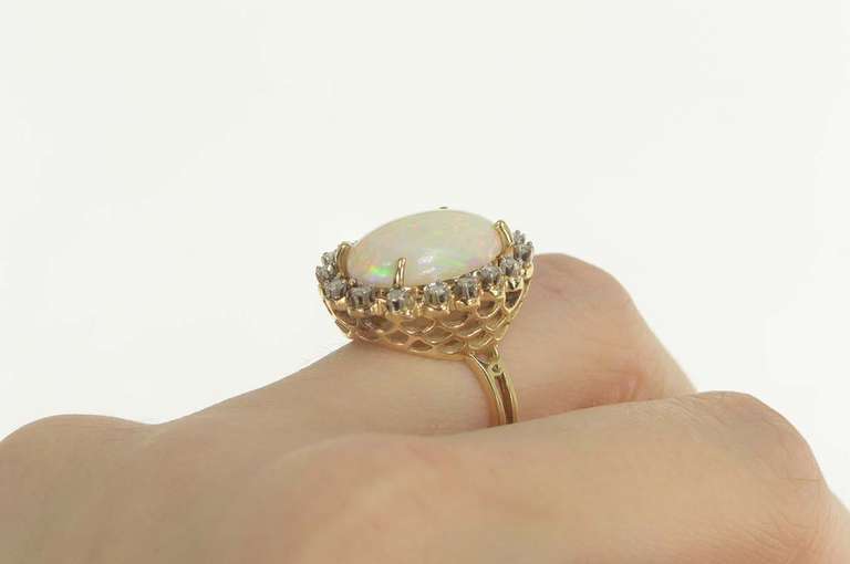 14K Yellow Gold 5.98 Ctw Natural Opal Diamond Cocktail Ring