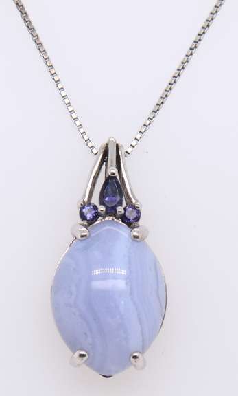 Vintage Sterling Silver Gemstone Pendant on Chain