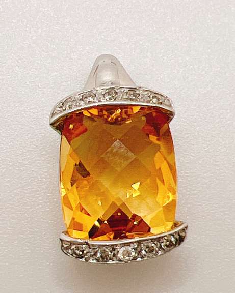 14kt White Gold, Citrine, & Diamond Pendant