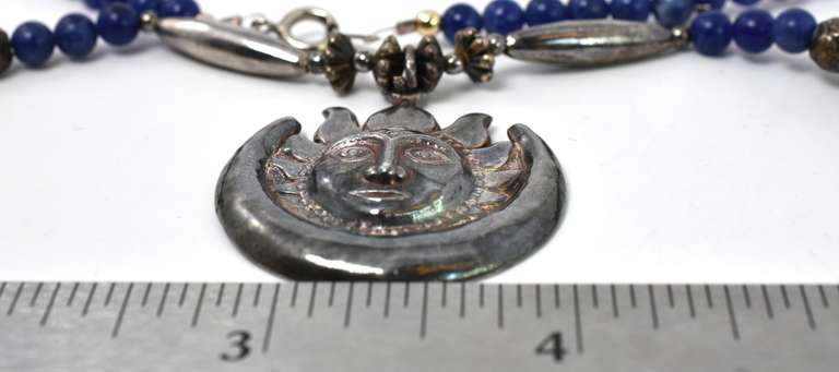 Handmade Sun And Moon Pendant With Lapis Beads