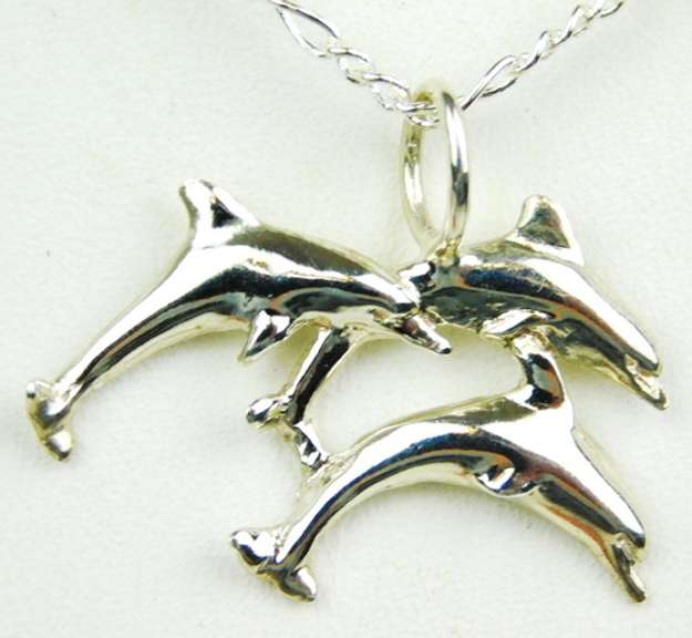 Sterling Silver Trio of Dolphins Necklace